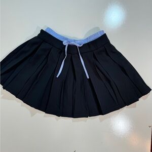 Black Pleated Skirt with Blue Boxer Short Detail